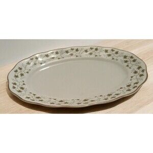 Favolina-Karolina Diana 15" Platter Made in Poland Green Leaf with Gold Trim